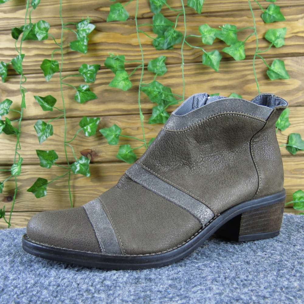 Kanna Women's 36 Brown Leather Ankle Boots Low Heel Zip Comfort Booties
